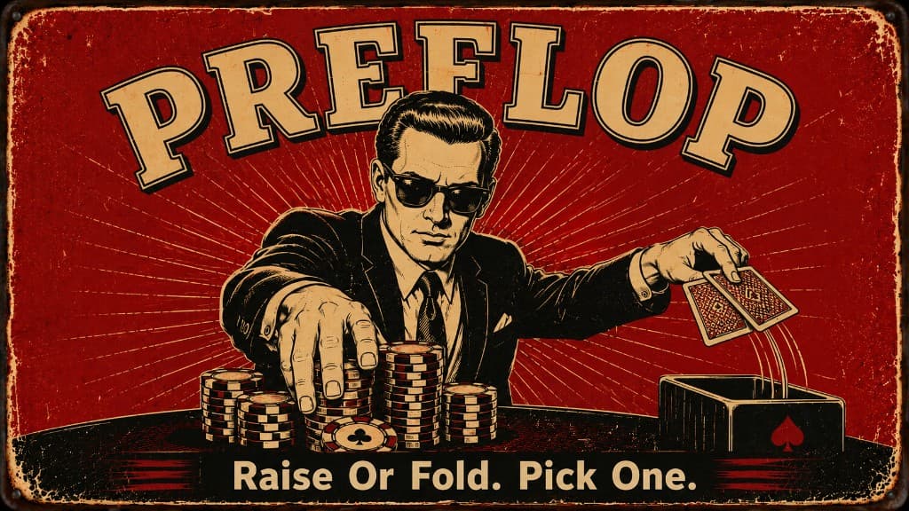 Vintage pulp poster: PREFLOP — Raise Or Fold. Pick One.