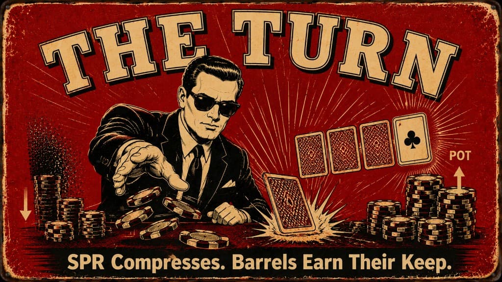 Vintage pulp poster: THE TURN — SPR Compresses. Barrels Earn Their Keep.